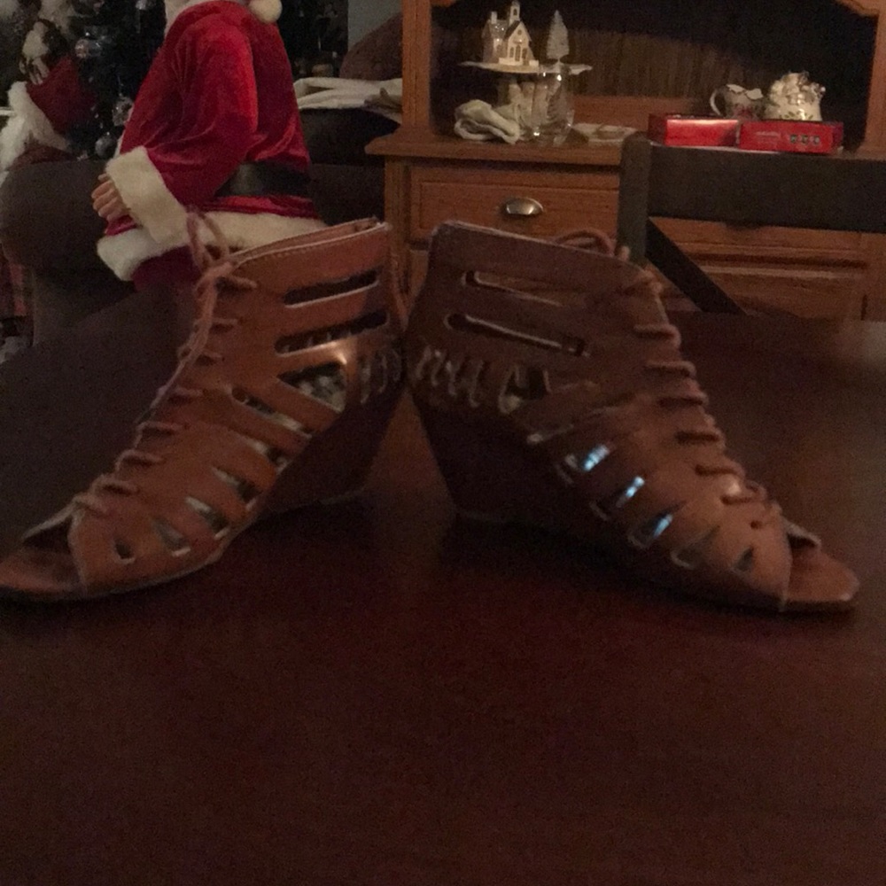 Brown lace up wedges